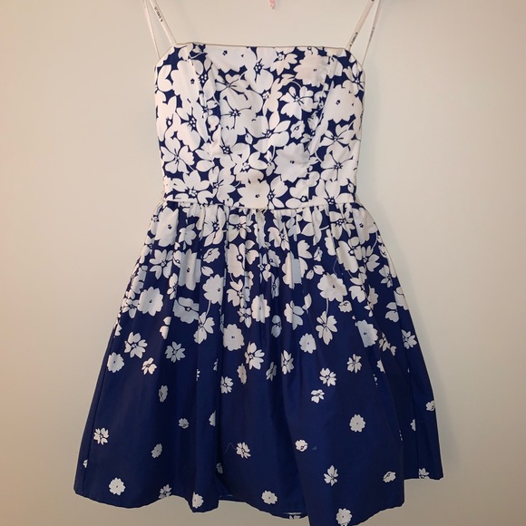 Blue and white floral strapless dress - Picture 1 of 5